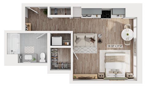 Floor plan for studio, 1 bath, 571 sqft